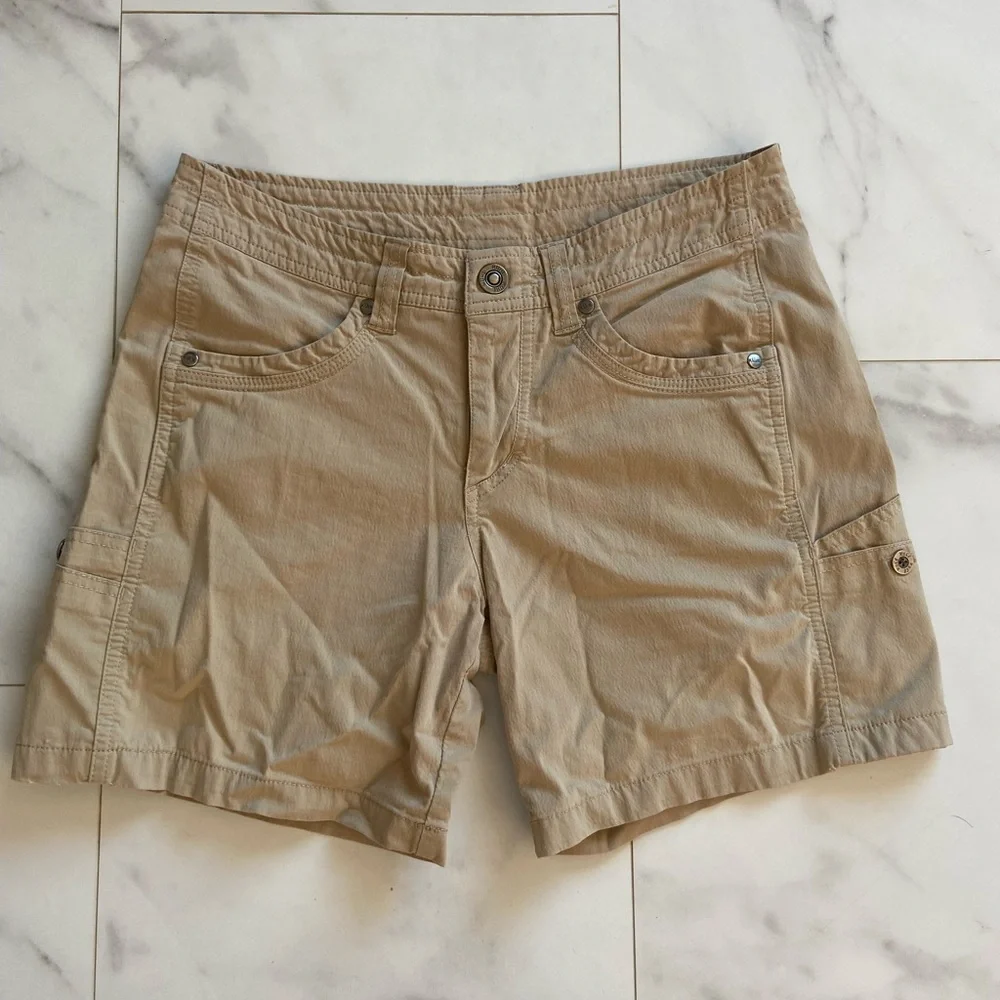 Kuhl womens shorts 4 tan khaki cotton nylon blend hiking outdoors activewear